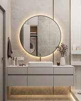 Miroir de douche intelligent moderne de luxe, étanche, avec rangement en MDF et comptoir en marbre, meubles de salle de bain