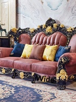 Ensemble de canapés en cuir véritable de style européen en forme de L avec chaises longues rembourrées en éponge, design mobile pour salon