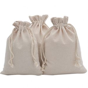 Factory Direct Recycled Solid Color Small Cotton Canvas Blank Beige Drawstring Bag Custom Printing Logo With Embroidery - Product Image 2
