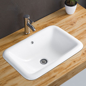 Rectangular Ceramic Bathroom Sink Single Hole Glossy Finish Countertop <b>Basin</b> Household Use - Product Image 1