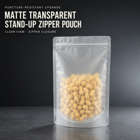 Sac à fermeture éclair transparent mat, autoportant, en matériau de qualité alimentaire, compatible avec la personnalisation par impression rotogravure
