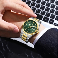 POEDAGAR 874 Hombres Fecha Semana Calendario 30M Resistente al agua Banda de acero inoxidable Relojes de cuarzo originales Manos luminosas Reloj
