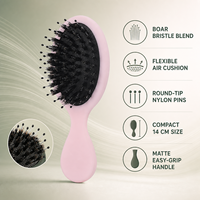 Brosse à cheveux portable mini en poils de sanglier avec picots en nylon, brosse démêlante et lissante pour massage du cuir chevelu, idéale pour les voyages, vente en gros OEM