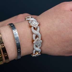 Premium Diamond 14mm Cuban Chain Yellow White Silver for Certified Silver Plated Brilliant Cut Iced Out Unisex 8inch <b>Bracelet</b> - Product Image 2
