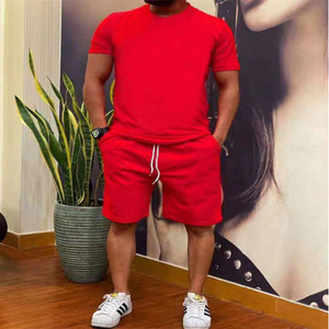 Men's <b>Sets</b> Breathable Waffle Round Neck Blank 100% Pure Cotton Two Piece Summer Shirt and Short <b>Set</b> for Men Gym Fitness <b>Sets</b> - Product Image 3