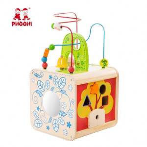 Jouet éducatif multifonction 6 en 1 pour bébé, cube d'activités en forme de labyrinthe de <span class=keywords><strong>perles</strong></span> en <span class=keywords><strong>bois</strong></span> pour enfants - Product Image 2