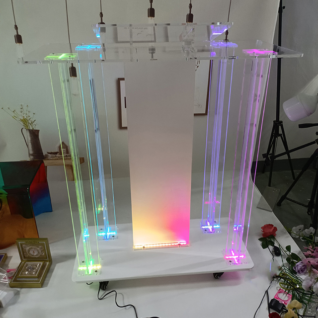 High Quality Custom Acrylic Pulpit Podium with LED Lights for School Mall Stage or Hotel Use