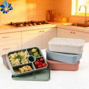 Lonchera de Silicona de 5 Compartimentos, Rectangular, Apta para Microondas, para Uso en la Oficina, con Tapa de Plástico, Color Sólido - Product Image 4