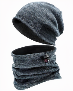 Chapeau d'hiver unisexe en tissu épais avec doublure polaire chaude, coupe-vent, design crâne, cache-cou, <span class=keywords><strong>écharpe</strong></span> noire ajustable en jacquard - Product Image 1