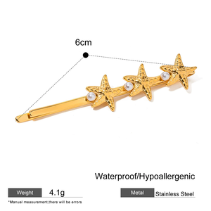 Toptan moda PVD Set altın kaplama paslanmaz çelik saç klipleri çiçek inci kabuk saç aksesuarları kadınlar ve kızlar için - Product Image 4