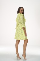 Robe pour femme élégante imprimée jaune confortable robe poly à manches longues tissée longueur genou jolies robes pour femmes