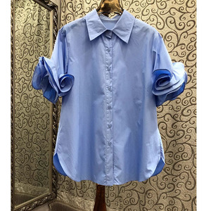 Unité mode design <span class=keywords><strong>fleur</strong></span> manches <span class=keywords><strong>col</strong></span> rabattu femmes chemises OC992 - Product Image 2