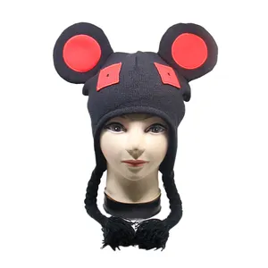 New Design Custom Personalized Winter Warm Knitted Hat, Cartoon Mouse Animal Cuffless Beanie Hat Skull Cap