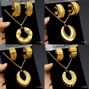 24Kゴールドジュエリーセット ネックレス＆ピアス サウジアラビアスタイル アフリカンデザイン イエローゴールド - Product Image 2