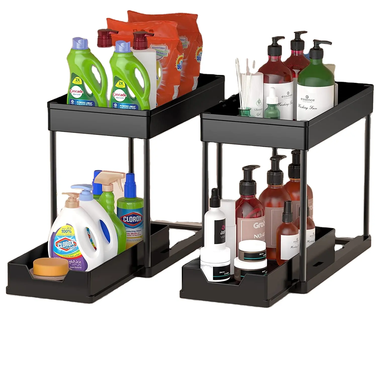 The 2 Tier Sliding Pack Rack Stick On Kitchen Storage Spacekeeper Organizer Cabinet Double Black 3 Under Sink Organizer