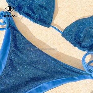 Maillots de bain pour femmes en vente chaude, ensemble de bikini sexy, string, maillot de bain deux pièces, vêtements de plage, halter, triangle, bikinis brillants - Product Image 4