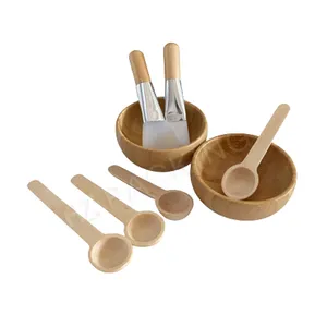 Eco Friendly Cute Mini Diy Face Skin Care Clay Cream Bamboo Mixing Facial Mask Bowl & Brush Spatula With Spoon Set