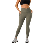 Pantalon de yoga taille haute en V pour femme, longueur cheville, avec double poche latérale, idéal pour le fitness, la course et l'entraînement