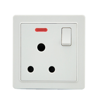 Stop Kontak Dinding Putih 1 Gang 3 Pin Bulat dengan Saklar dan Neon, Standar Inggris 15A 250V, Harga Pabrik, Garansi 15 Tahun