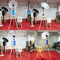 Photomaton rétro double face en bois avec écran tactile 18,5 pouces compatible DSLR et iPad, impression en libre-service pour mariages et événements