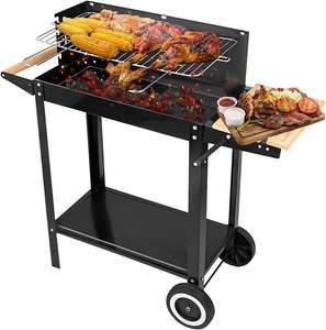 Chariot <span class=keywords><strong>de</strong></span> barbecue mobile JH-Mech à double étagère en acier inoxydable avec crochets et poignée, chariot à pizza en acier au carbone - Product Image 3