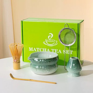 Ensemble de thé matcha en céramique avec fouet et cuillère en bambou, design oriental en grès pour la cérémonie du thé - Product Image 3