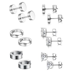 Juego de pendientes de acero inoxidable negro para hombre, aretes geométricos de 6 mm, joyería de regalo, piercing de moda - Product Image 4