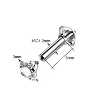 Gaby 16G G23 Titane à filetage interne avec Zircon Cubique, Anneau de cartilage, Barre en titane pour sourcil, Bijoux de piercing en titane