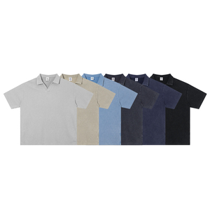 Maglietta <span class=keywords><strong>Polo</strong></span> Vintage in Cotone Personalizzata OEM Unisex con Ricamo e Stampa, Lavaggio Acido, Peso 235GSM, T-Shirt a Spalla Larga in Tessuto Waffle - Product Image 1