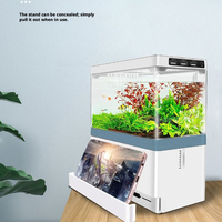 Mini aquarium écologique rectangulaire de bureau en acrylique, recharge USB, multifonctionnel, auto-circulant, avec lumière et support pour téléphone