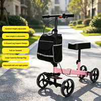 Déambulateur à genou directionnel à 4 roues avec repose-genou rembourré, double frein et sac de rangement pour la récupération des blessures à la jambe, au pied et à la cheville
