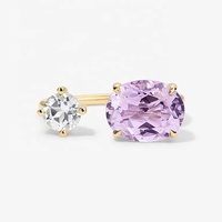 Bague de cocktail LYBURCHI en laiton hypoallergénique plaqué or 14K 18K avec pierre précieuse ovale en CZ violet réglable pour femmes