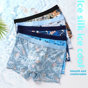 Calzoncillos bóxer ultrafinos de verano con estampado de seda helada para hombre, ropa interior de cuatro esquinas de malla suelta de talla grande, tela de cintura con logotipo personalizado - Product Image 2