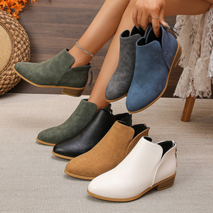 Bottines à lacets rétro de haute qualité et bon marché, couleur unie, en cuir PU, plates, courtes, pour femmes - Product Image 1