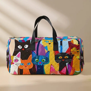 Sac de voyage extérieur grande capacité avec compartiment à cosmétiques, imprimé peinture à l'huile de chat, sac de sport portable en polyester pour femme - Product Image 5