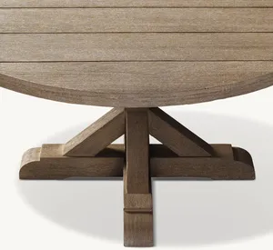 Tavolo da Pranzo Rotondo in Teak Stile Belga Vintage per Esterni - Product Image 4