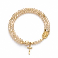 Bracelet superposé pour femme avec cristaux facettés taillés en diamant et strass, perles magnétiques dorées, améthyste et croix portrait – Cadeau