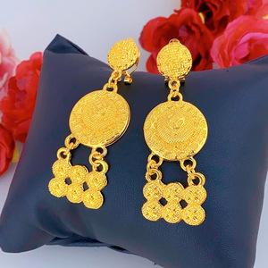 ZHENXUN Dubaï Ensemble de bijoux de mariée plaqué or 24K, motif cercle, collier et boucles d'oreilles, bijoux de mariage de grande taille pour femme, vente en gros - Product Image 4