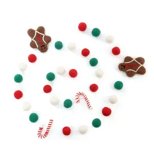 Holiday Decoration Natural Wool Cute Hanging Decor Hand-Made Felt Ball Pompom Garland