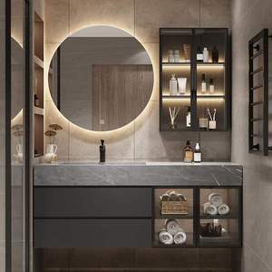 Modern simple and <b>light</b> luxury smart slate ceramic seamless integrated basin bathroom cabinet combination - Product Image 5