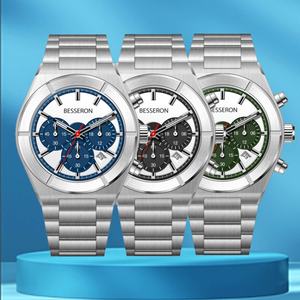 Reloj de Cuarzo Multifunción de Lujo para Hombre, Diseño de Cronógrafo Azul, Múltiples Zonas Horarias, Logotipo Personalizado, Esfera de Cristal, para Negocios - Product Image 4