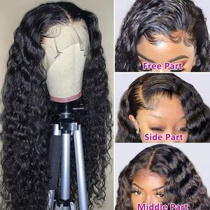 <b>Deep</b> <b>Wave</b> Lace Front Human Hair <b>Wig</b> Natural Black Curly <b>Wig</b> for African Women HD Transparent Lace - Product Image 3