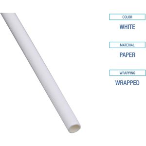 Boardwalk 7.75 In. X 0.25 In. Individually <b>Wrapped</b> <b>White</b> Paper Drinking Straws 3200/Carton - Product Image 1