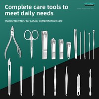 Kit de coupe-ongles professionnel 19 pièces, ensemble de manucure et de pédicure en acier inoxydable avec étui de voyage