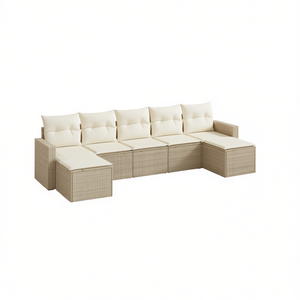 Ensemble de canapés de jardin beige crème blanc 6 places en rotin, mobilier d'extérieur avec rangement, design contemporain - Product Image 1
