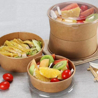 Bol d'emballage rond en papier Kraft, 50 pièces 45 oz 1300 ML, jetables, pour salade, fruits, emporter Lun emballage de Snack, vente en gros