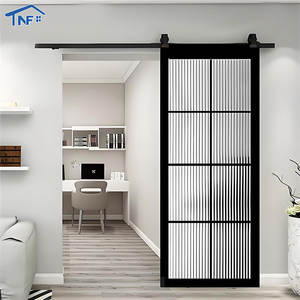 Porte coulissante encastrée en verre et aluminium noir insonorisée pour intérieur, salle de bain, chambre, appartement, style <span class=keywords><strong>grange</strong></span> - Grande Vente - Product Image 1