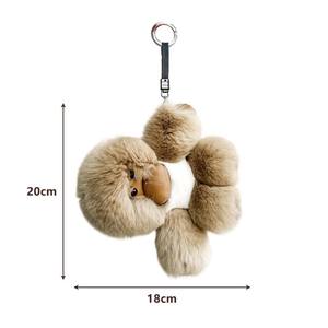 Porte-clés de voiture en fourrure de lapin Rex, pendentif de sac en peluche singe tendance, en alliage de zinc gaufré, doux au toucher - Product Image 5