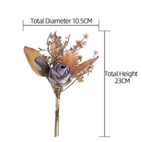 MW66019 Fleurs artificielles en soie, mini bouquet de roses brûlées, feuillage, arrangements floraux vintage pour bricolage, fête, décoration de la maison