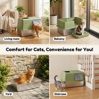Bac à litière pour chat en acier inoxydable anti-fuite d'urine, extra large, à parois hautes, avec pelle incluse